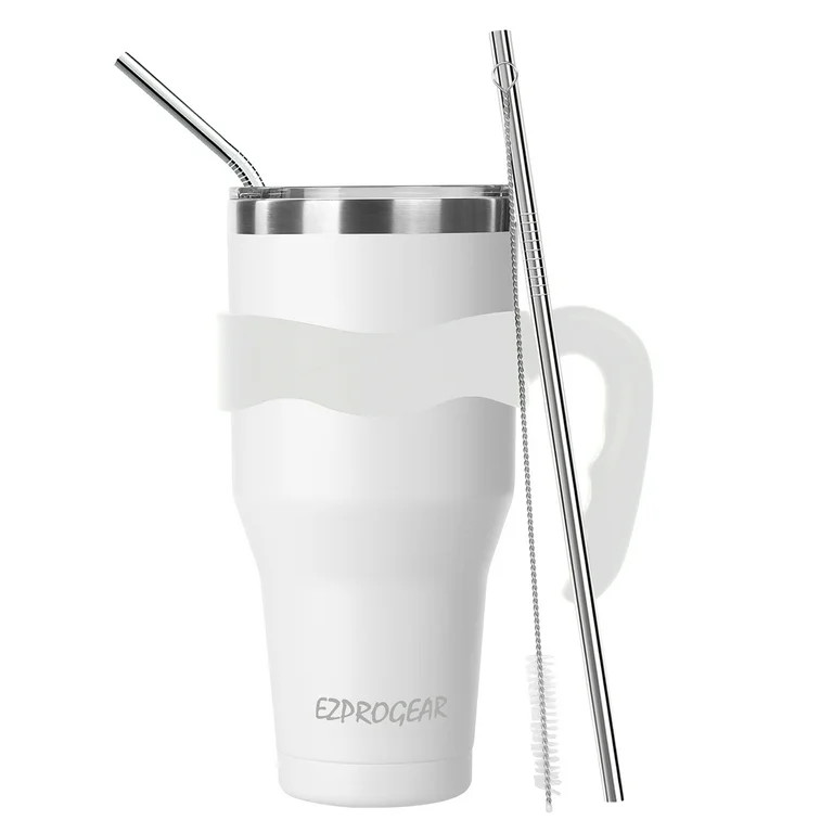 Ezprogear 40 oz White Stainless Steel Tumbler Double Wall Vacuum Insulated Coffee Cup with Straws... | Walmart (US)