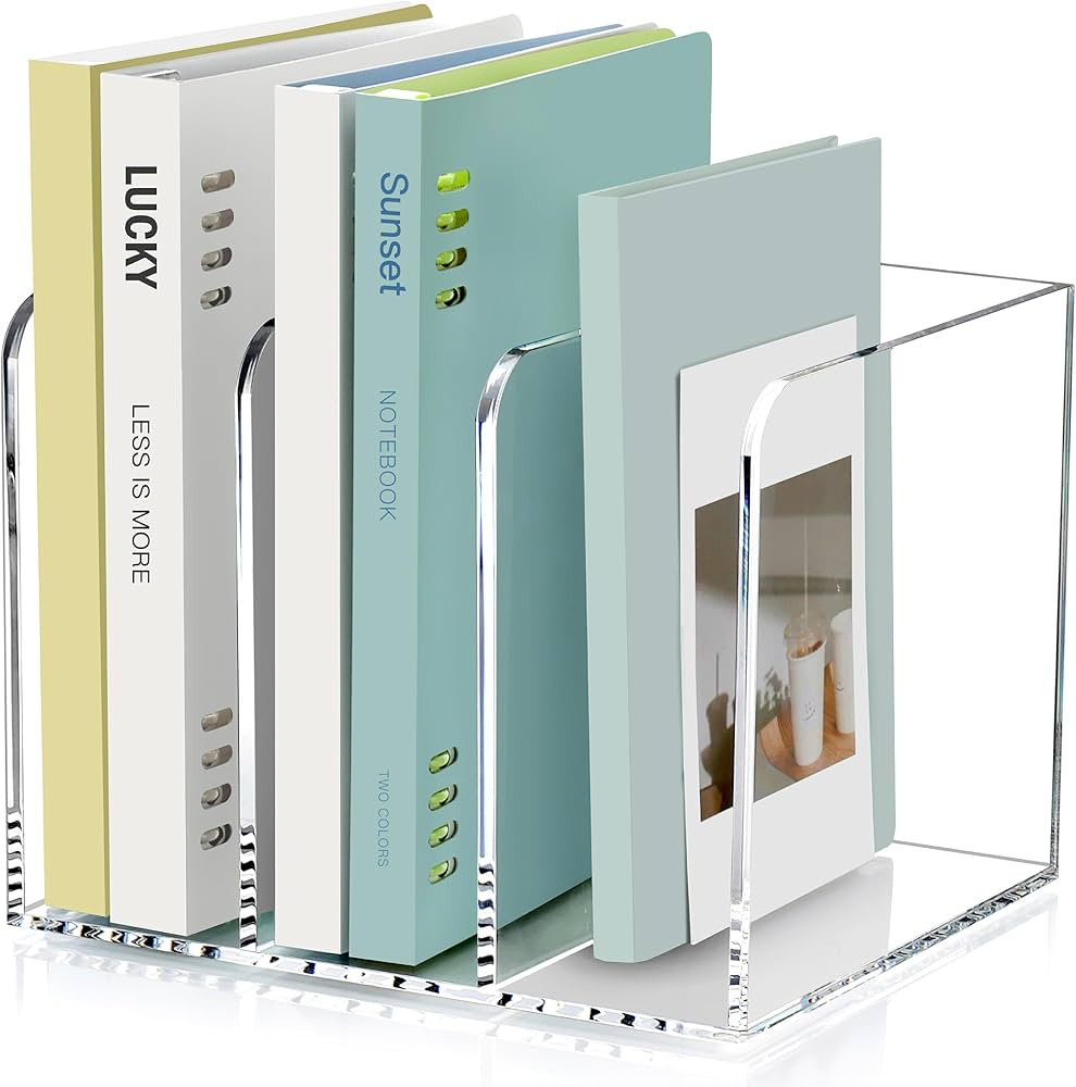 Acrylic Magazine Holder Desk Organizer Workspace Sorters，Clear Bookend File Sorter Holder，Fol... | Amazon (US)