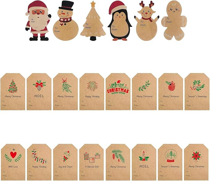 Christmas Gift Tags,Kraft Self Adhesive Christmas Labels Stickers,Cartoon and Minimalist Designed... | Amazon (US)