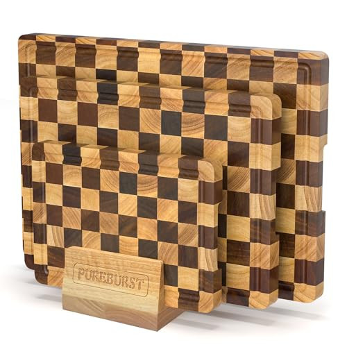 Checkered Cutting Boards for Kitchen, Wood Cutting Board Sets, Walnut Rubber & Wooden Chopping Boards with Anti-Slip Base and Guide Groove, Chessboard Carving Used for Cutting Vegetables Fruits & Meat | Amazon (US)