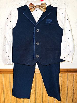 New 4pc SET BOYS SUIT 18m WONDER NATION BLUE PANTS VEST DRESS SHIRT BOW TIE DOT  | eBay | eBay US