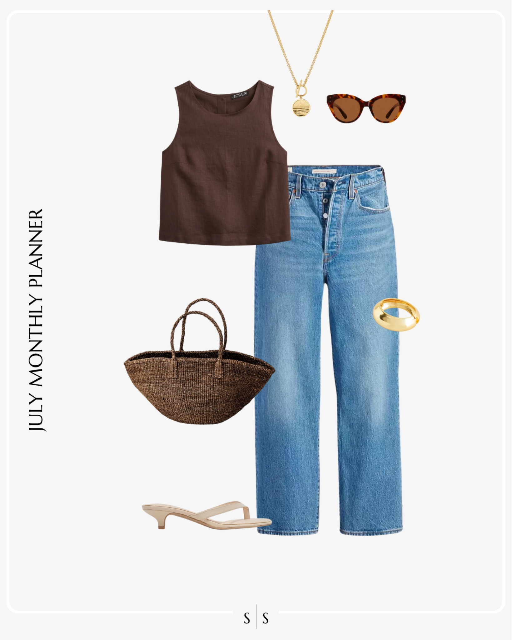 Monthly outfit planner JULY: Summer looks | straight jeans, linen tank, brown tote bag, heel sandal, Summer accessoriess

See the entire calendar on thesarahstories.com ✨ 


#LTKStyleTip