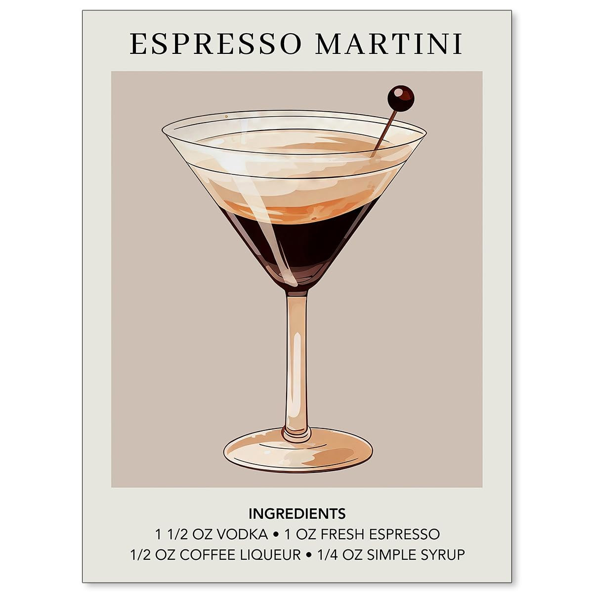 Heltrappe Funky Espresso Coffee Poster Minimalist Cocktail Wall Art Martini Alcohol Ingredients C... | Amazon (US)