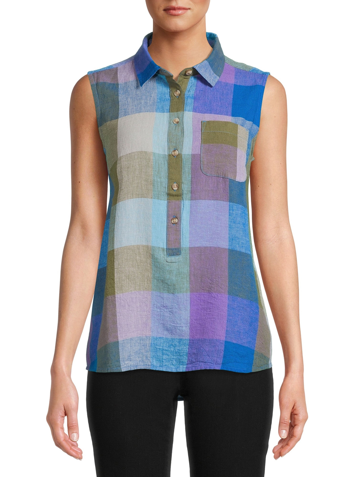 Time And Tru Women's Sleeveless Henley Shirt | Walmart (US)