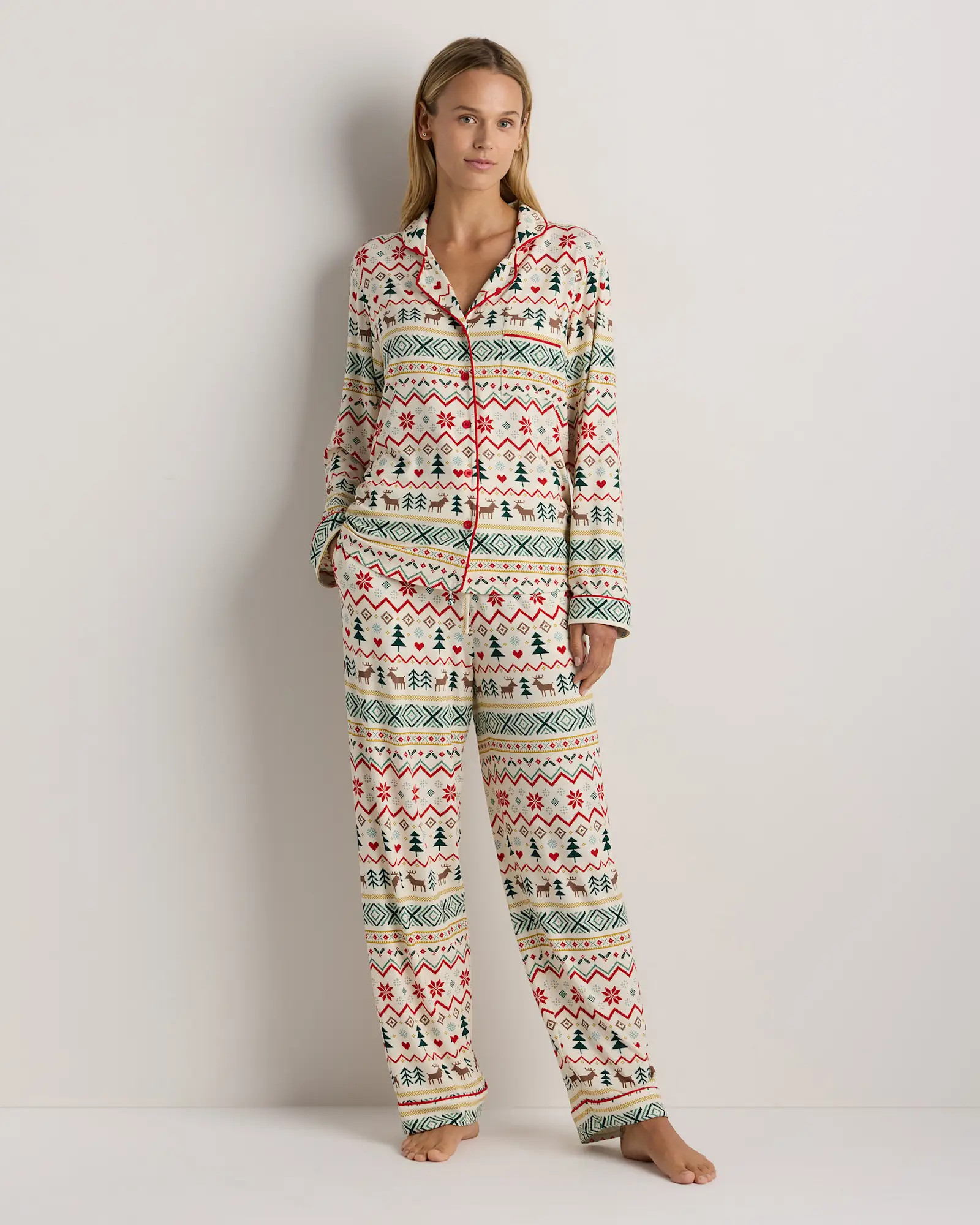 Bamboo Jersey Long Sleeve Pajama Set in Fairisle Scene | Quince