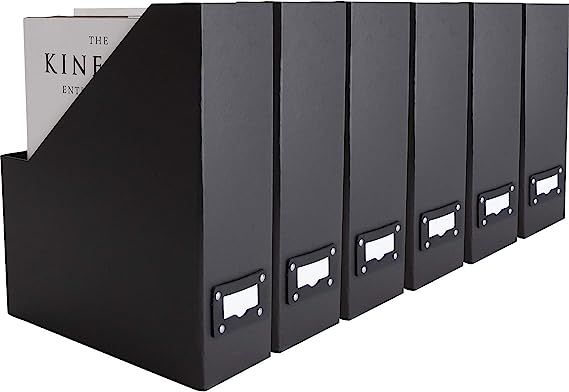 BLU MONACO Foldable Black Magazine File Holder with Leather Label Holder - Set of 6 Cardboard Mag... | Amazon (US)