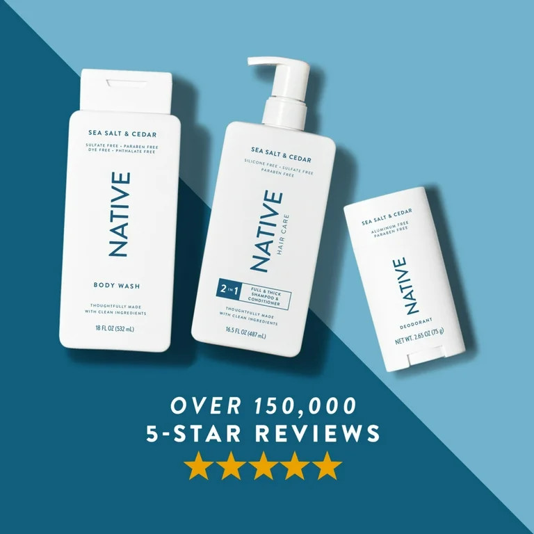 Native Deodorant, Aluminum Free, Sea Salt & Cedar, for Women and Men, 2.65 oz - Walmart.com | Walmart (US)