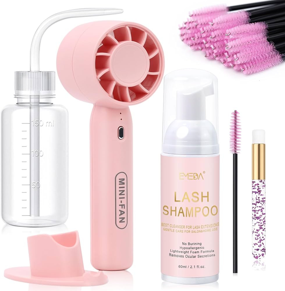 EMEDA Lash Shampoo Kit 2.02 fl oz Lash Cleaning Kit with Rechargeable Fan Dryer/Brush/Rinse Bottl... | Amazon (US)