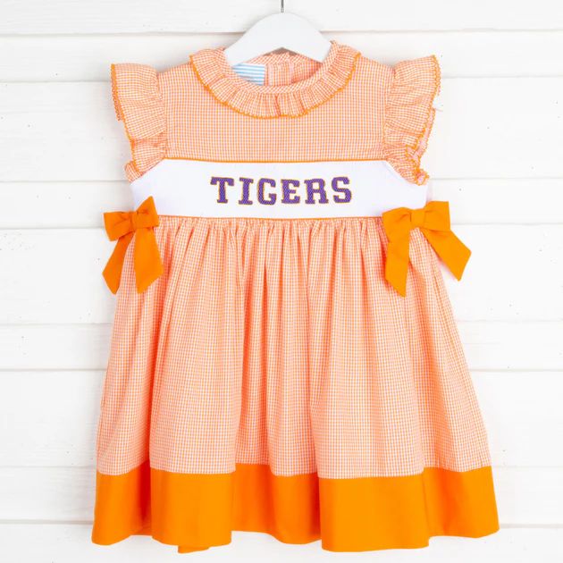 Orange Tigers Smocked Spirit Dress Check | Classic Whimsy