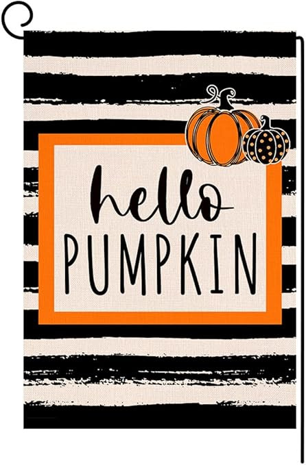 BLKWHT Fall Stripe Pumpkin Small Garden Flag 12x18 Inch Vertical Double Sided Autumn Halloween Th... | Amazon (US)