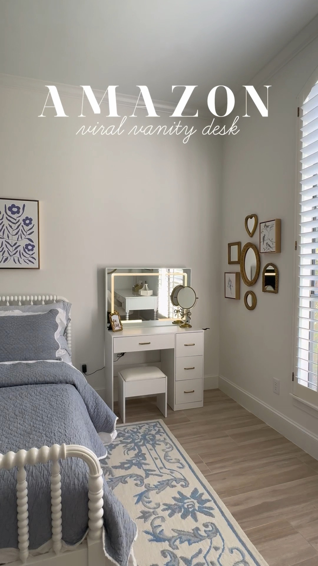 Amazon viral vanity✨ Love the gorgeous large 36" mirror with
adjustable LED lights, sleek gold details and built in power outlets. I can't believe it was under $160! It looks so luxury and adds a touch of elegance the room. Perfect for a tween or teen! Bristol loves getting ready here 💄🧖🏼‍♀️🧴 

#LTKHome #LTKBeauty #LTKFamily