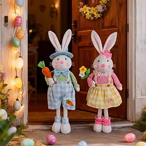 Juegoal 2 Pack Easter Decorations Standing Bunny with Stretchable Legs, 23" to 32" Handmade Easte... | Amazon (US)