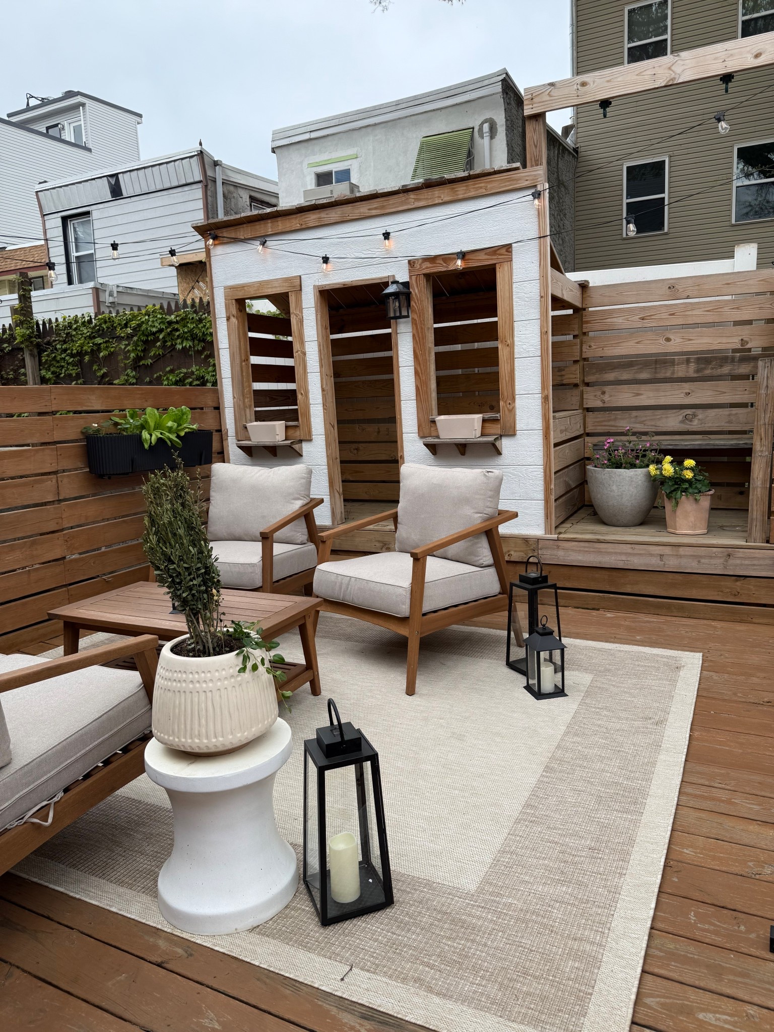 Have been working on making my little city backyard more cozy 💓 added a rug, some outdoor furniture, solar lights, & pots. Most from Amazon

#LTKSeasonal #LTKHome #LTKFindsUnder100