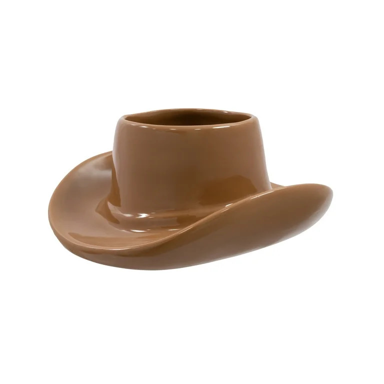 Mainstays 6.8" x 7.1" x 3.2" Round Brown Ceramic Cowboy Hat Planter | Walmart (US)