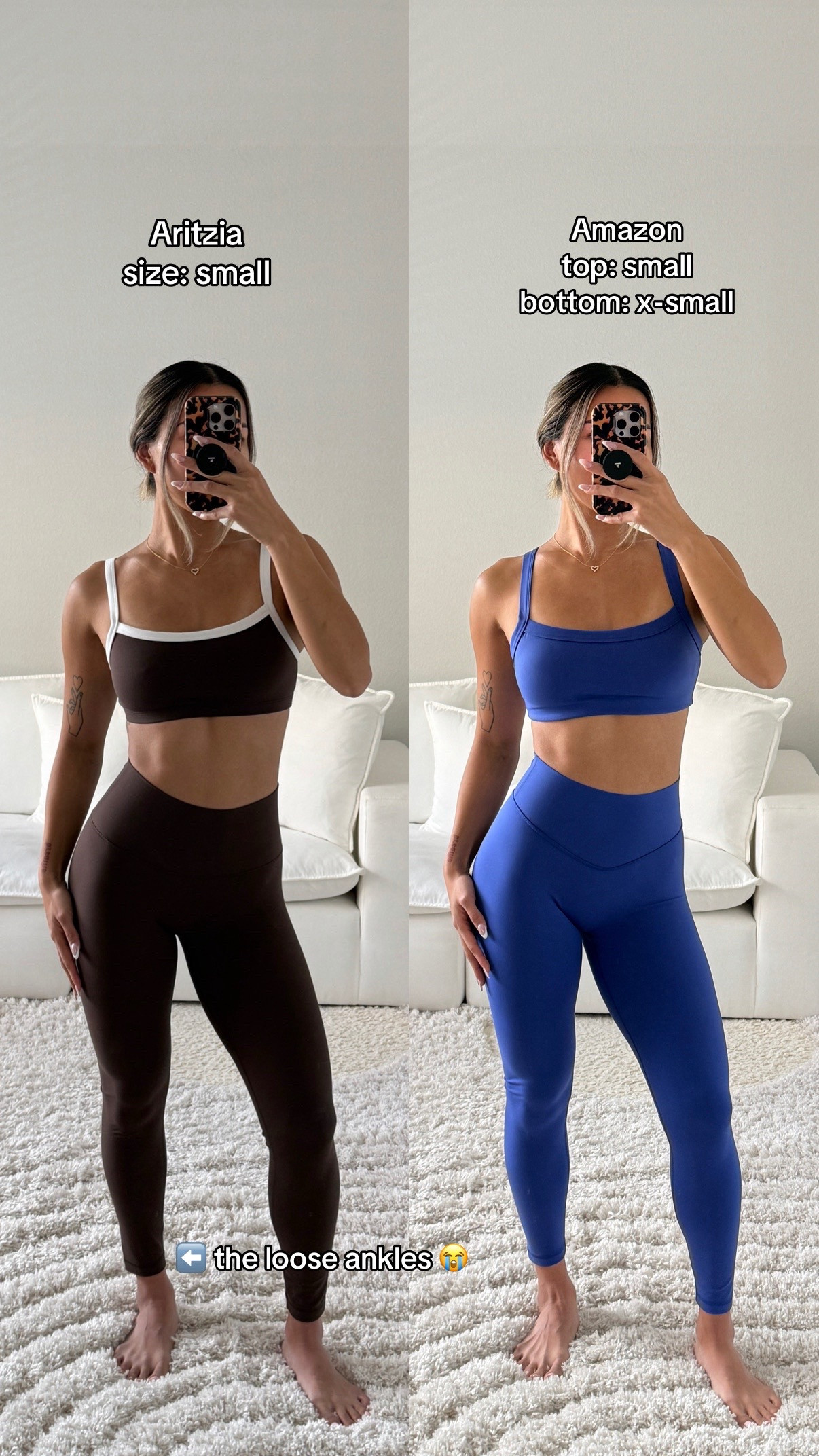 Aritzia Butter Workout Set vs Amazon Workout Set! (The rich mocha brown sports bra is discontinued, so I linked a similar color.) 

 