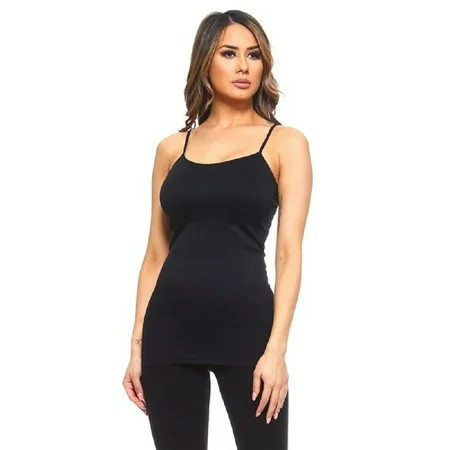 Women Long Camisole Spaghetti Strap Seamless Tank Top, Black, Plus Size | Walmart (US)