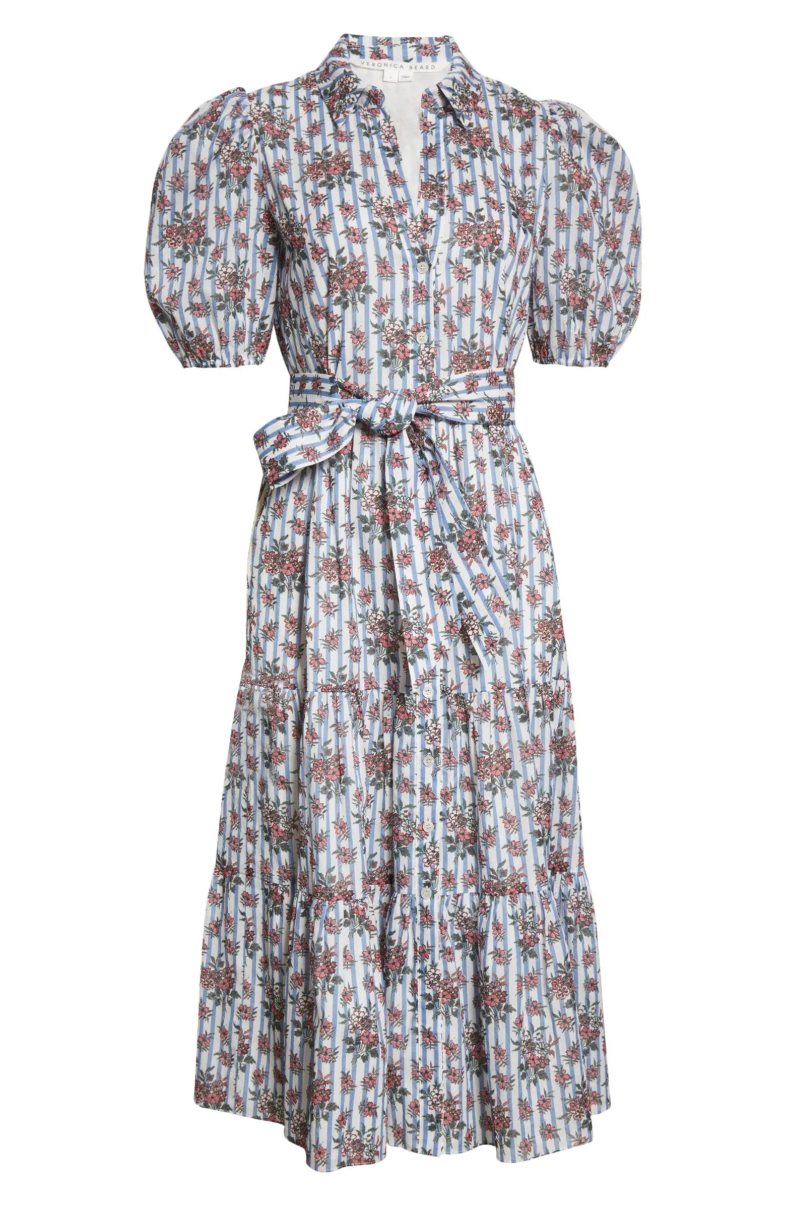 Eunice Floral & Stripe Puff Sleeve Cotton Shirtdress | Nordstrom