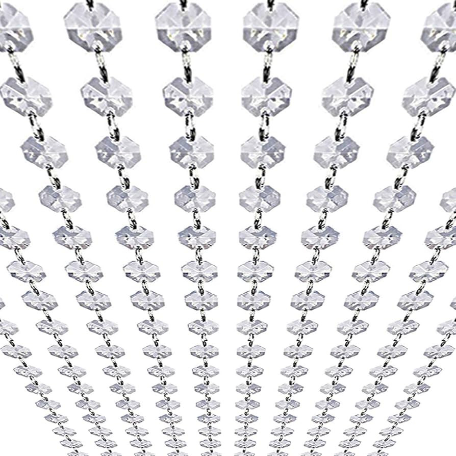 33ft K9 Glass Crystal Garland Strands - Hanging Chandelier Gem Bead Chain - 14mm Clear Octagon Pr... | Amazon (US)