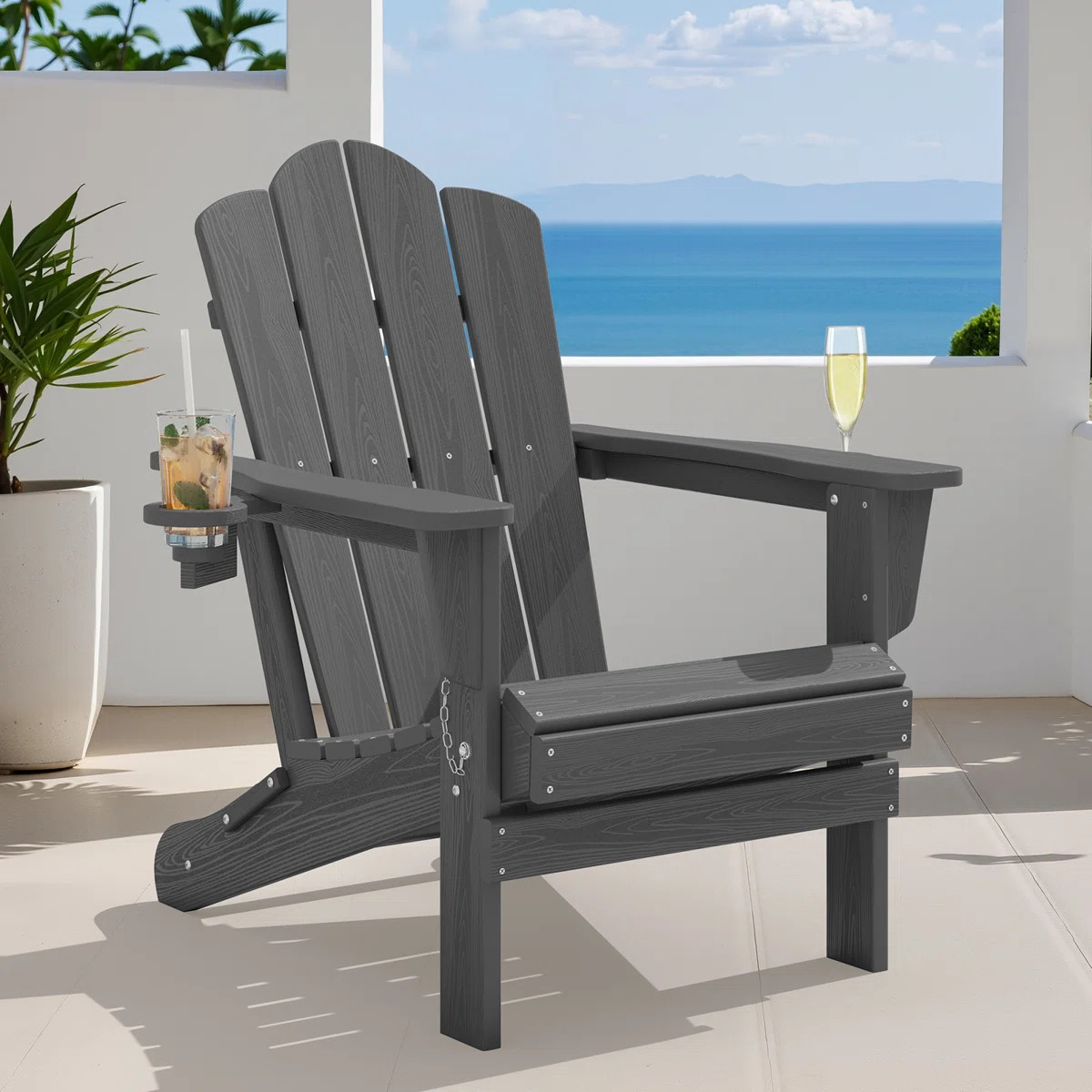 Wolak HDPE Folding Adirondack Chair With Dual Cup Holder | Wayfair North America