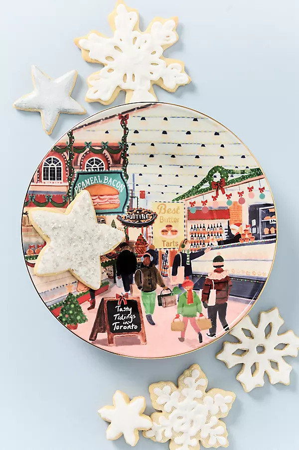 Holiday in the City Stoneware Dessert Plate | Anthropologie (US)