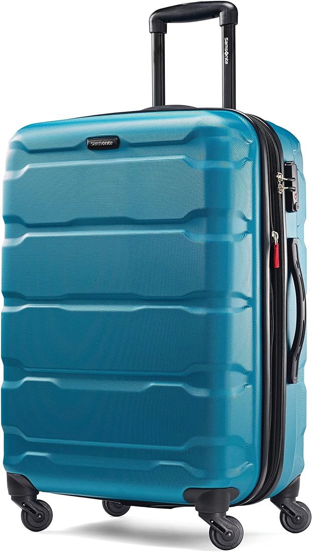Samsonite Omni PC Hardside Expandable Luggage with Spinner Wheels, Checked-Medium 24-Inch, Red | Amazon (US)