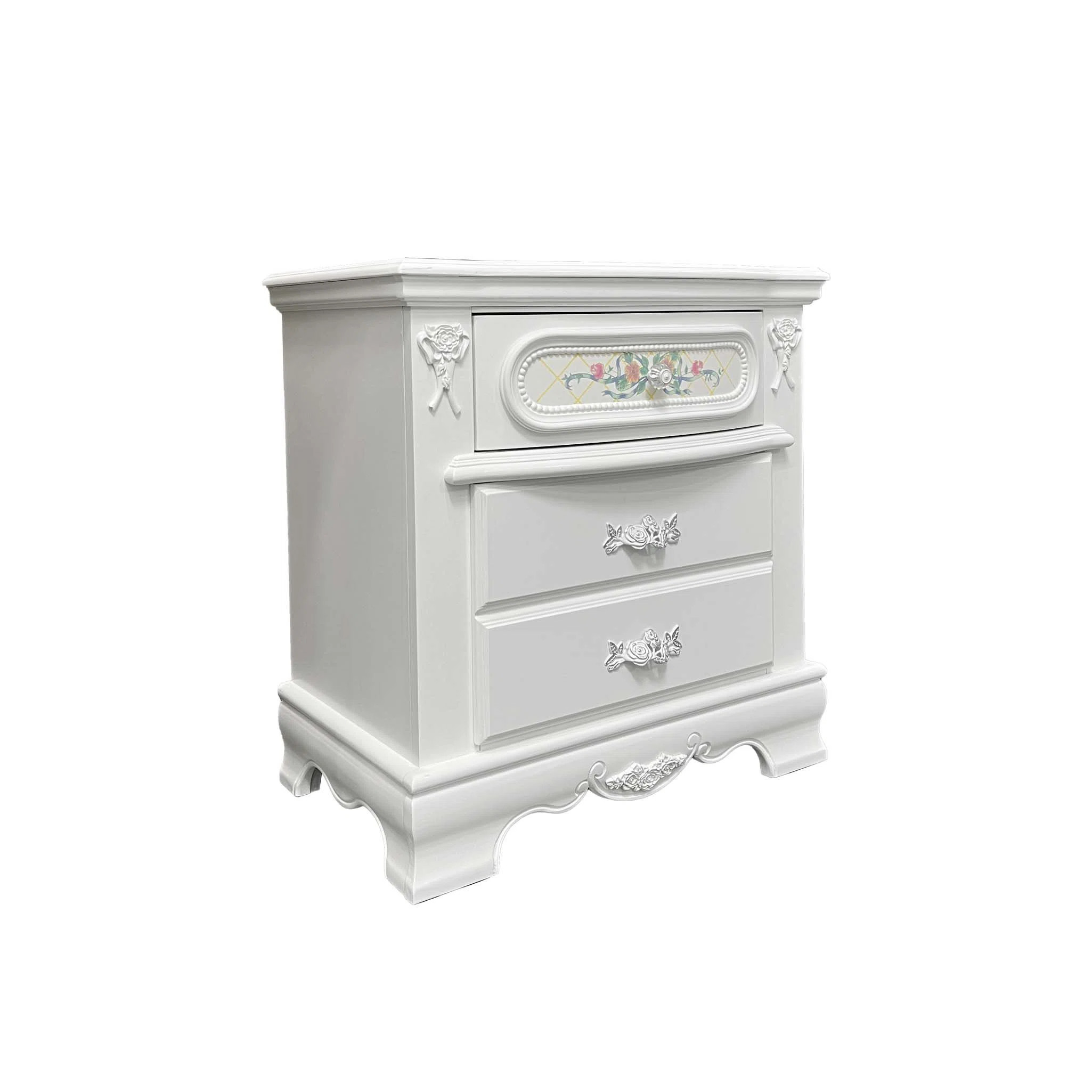 White 2-Drawer Nightstand with Floral Motifs | Wayfair North America