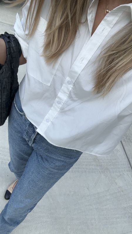 White button down shirt (small) AGOLDE jeans, Chanel ballerina flats #fashionjackson #falloutfits 

#LTKSeasonal #LTKworkwear #LTKstyletip