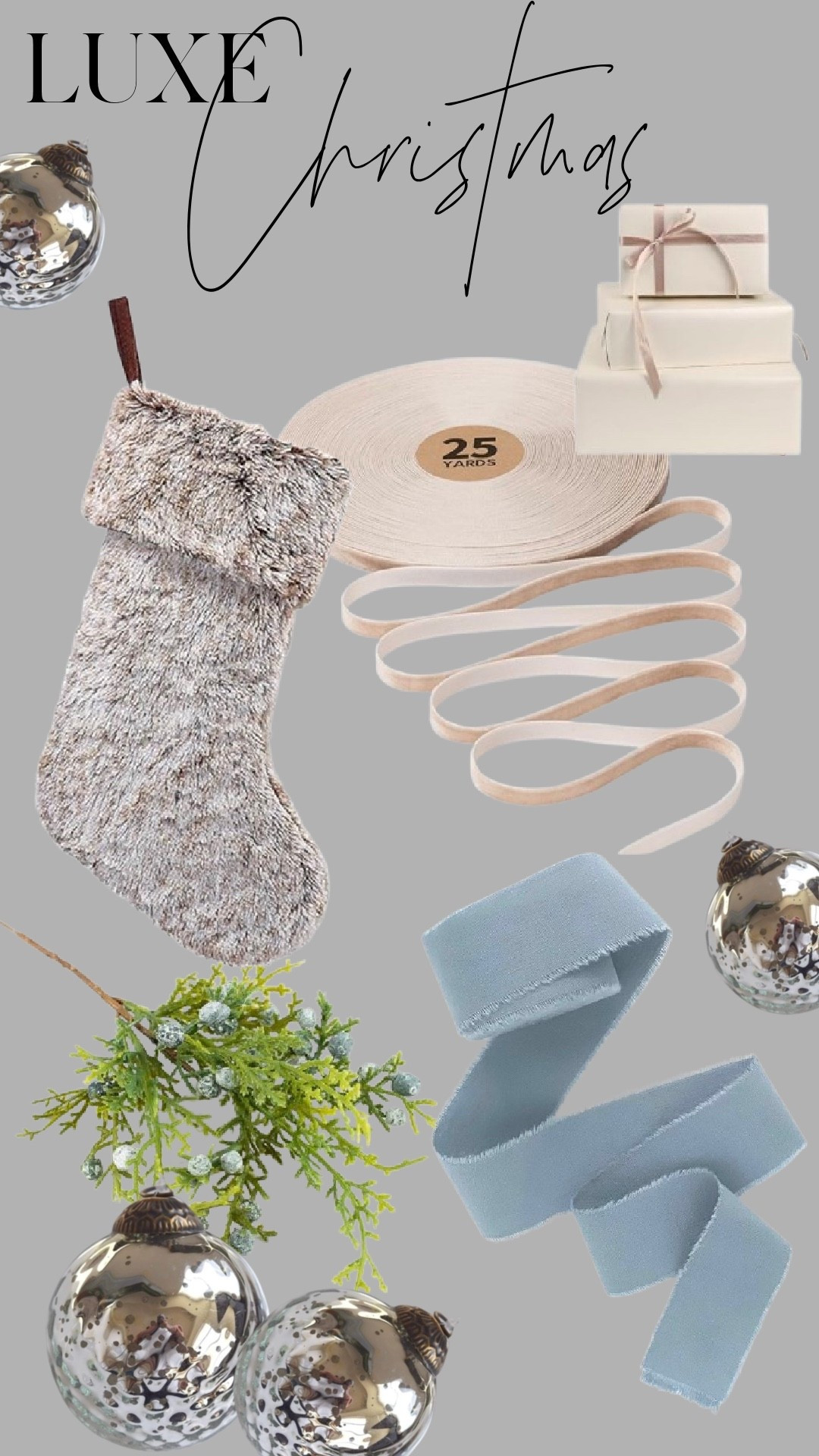 Soft neutrals, plush textures, and subtle shine ✨ This luxe Christmas edit is all about layered ribbon, frosted greens, chrome accents, cozy stockings, and beautiful gift styling for a calm, elegant holiday home. Every piece from this look is linked so you can recreate this soft and elevated Christmas style with ease.

#LTKSeasonal #LTKHoliday #LTKHome