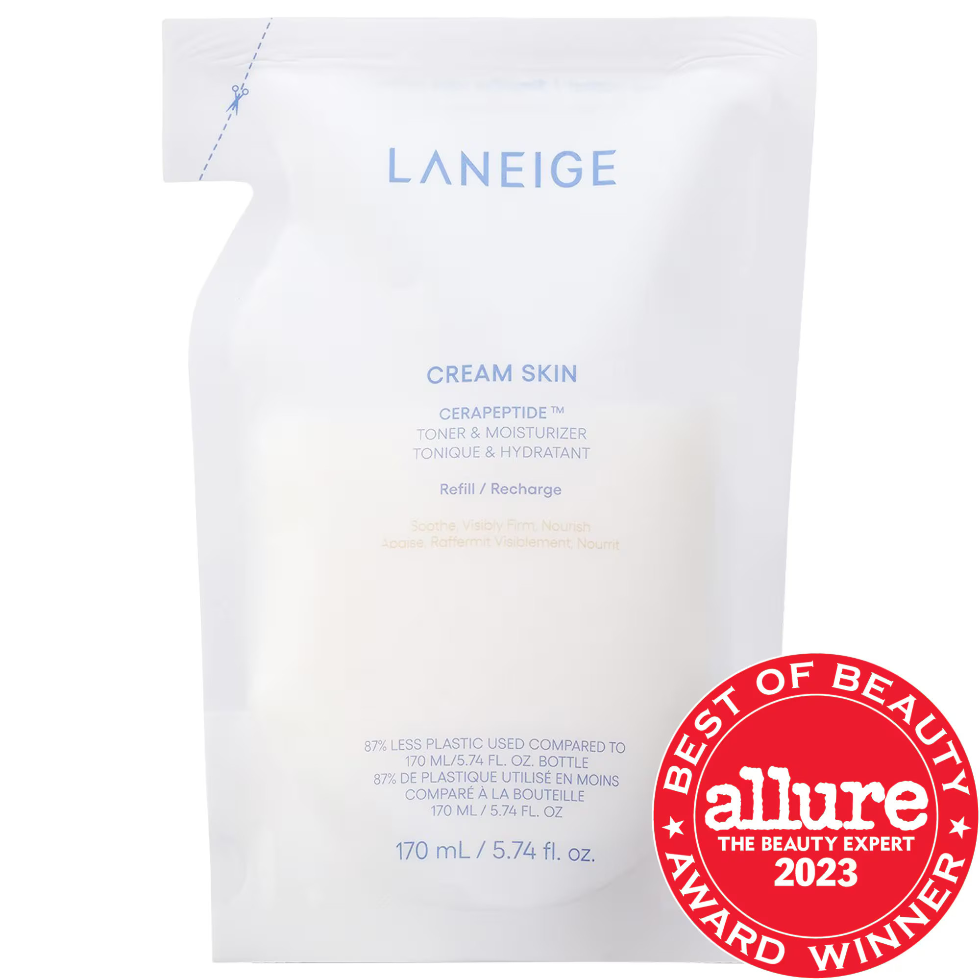 LANEIGE Cream Skin Refillable Milky Toner with Ceramides and Peptides 5.7 oz / 170 ml | Sephora (US)