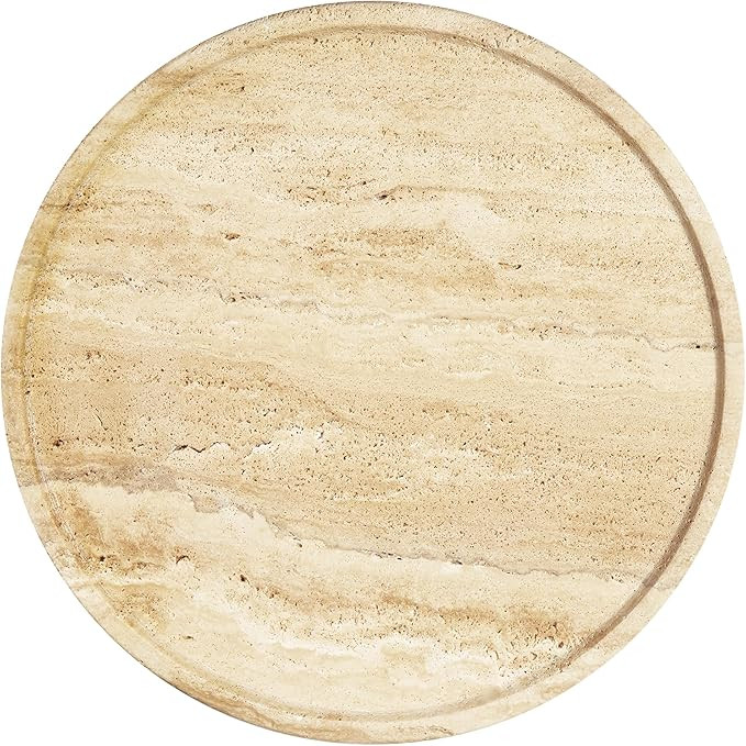 Koville Turkish Natural Travertine Tray for Bathroom Countertop, 11.8" Diam Round Travertine Tray... | Amazon (US)