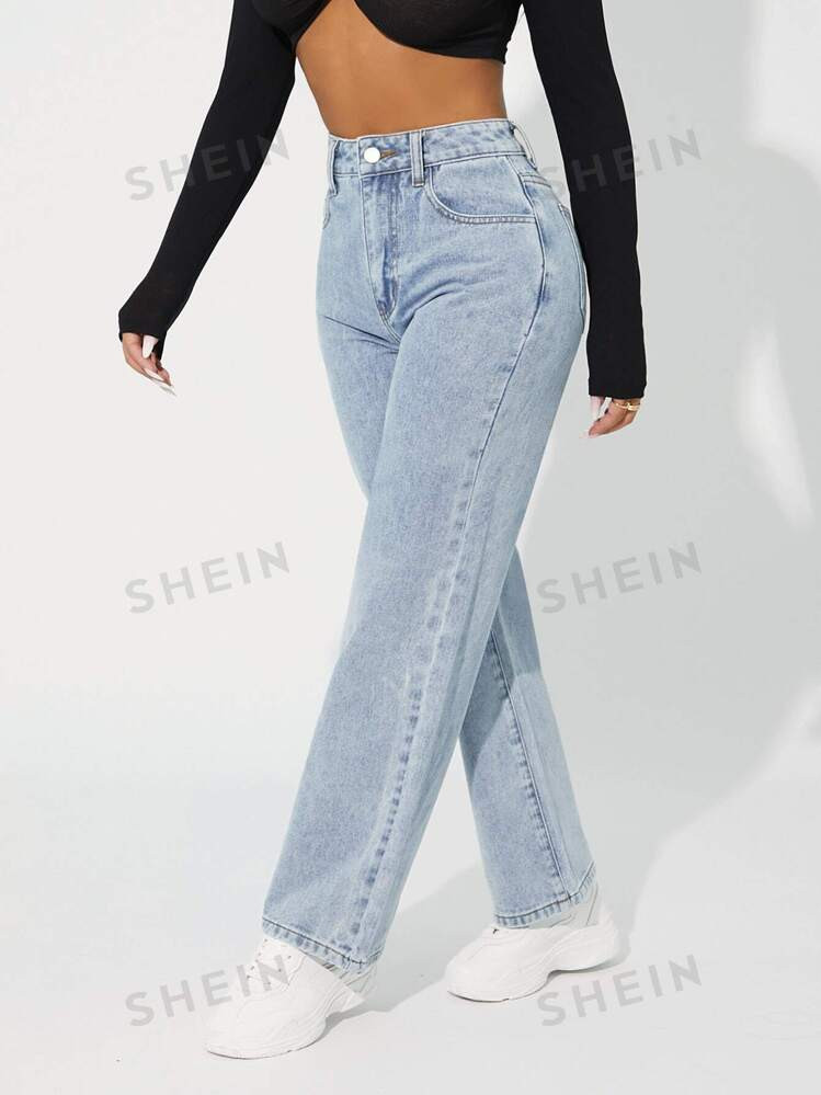 SHEIN PETITE High Waist Straight Leg Jeans | SHEIN