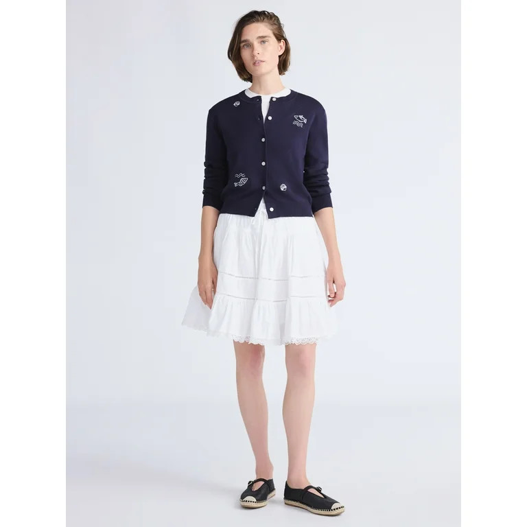 Free Assembly Women's and Women's Plus Embroidered Shrunken Cardigan Sweater, Sizes XS-4X | Walmart (US)