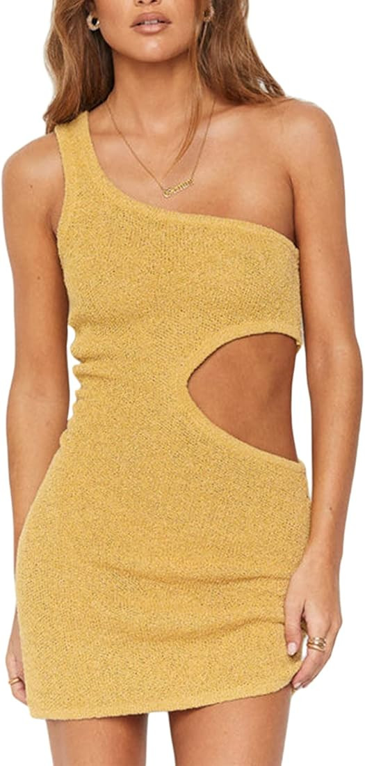 Vestido sexy de punto de ganchillo hueco para mujer, estilo vintage, sin mangas, cuello halter, s... | Amazon (US)