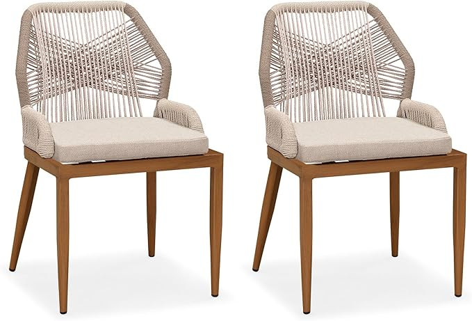 PURPLE LEAF Patio Dining Chair Set 2 Pieces Metal Wicker Rattan Chairs for Outside Porch Garden K... | Amazon (US)