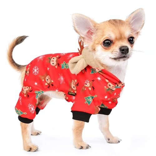 DaFuEn Dog Christmas Pajamas Reindeer Costume Puppy Hoodie Sweatshirts Xmas Cute Elk Pet Clothes for Small Dogs New Year Holiday Winter Warm Cats Jumpsuit Outfits Apparel (X-Small, Red) | Amazon (US)