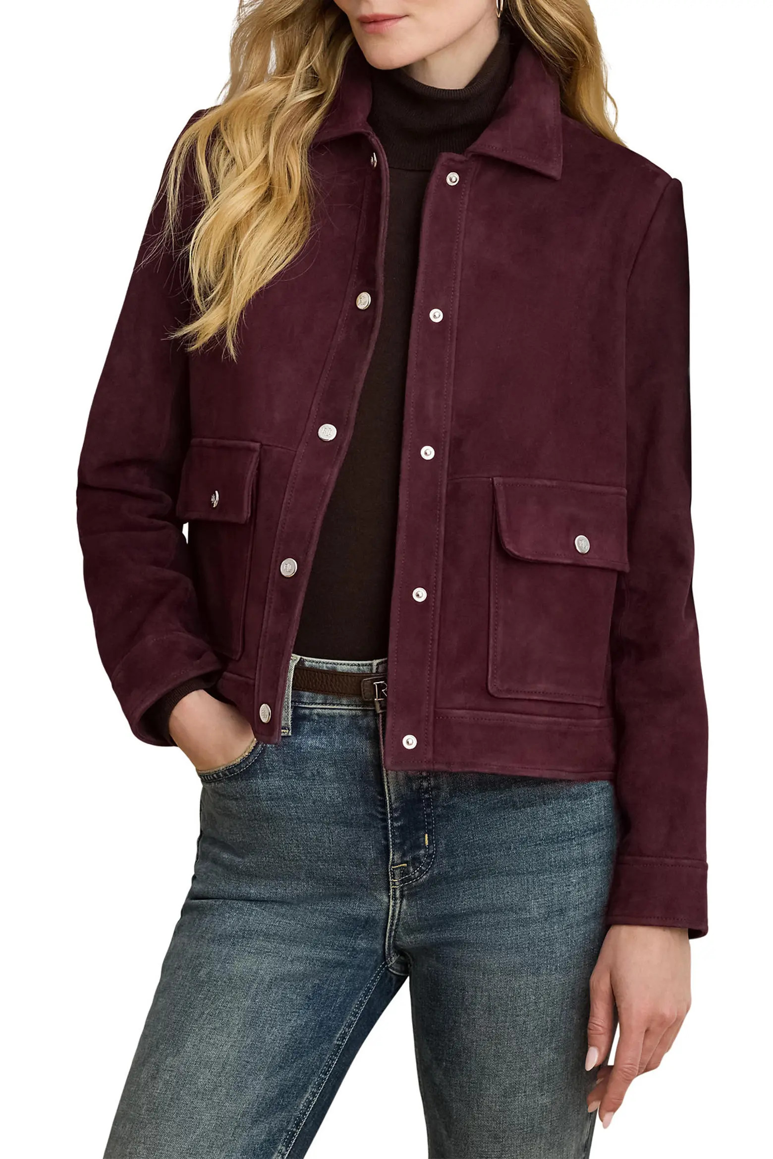 Lauren Ralph Lauren Snap Front Suede Jacket (Women) | Nordstrom | Nordstrom