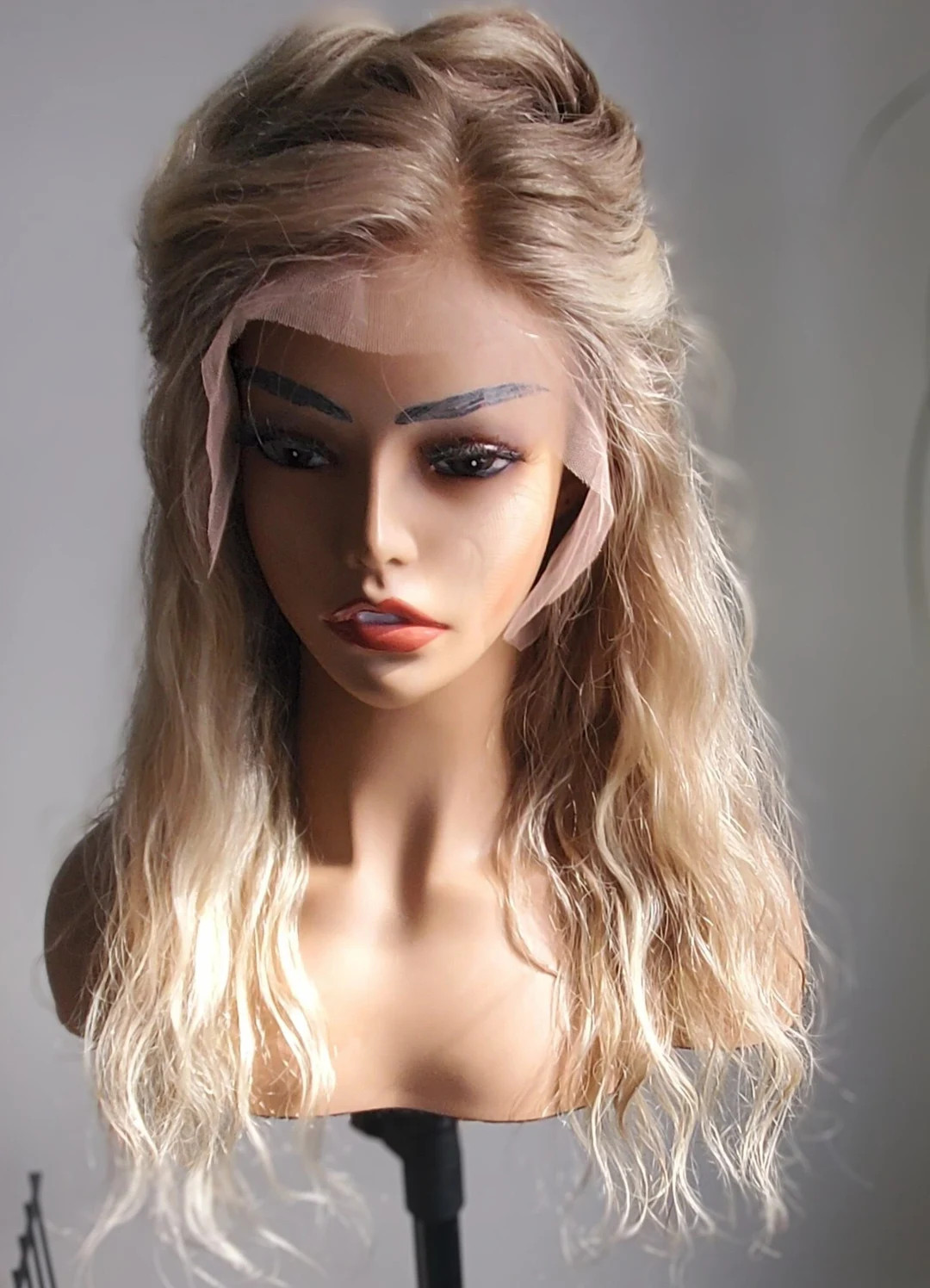 Balayage Ash Blonde Human Hair Wig, 13x4 Lace Frontal, Loose Waves - Etsy | Etsy (US)