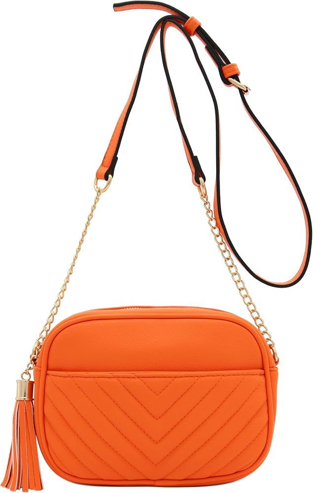 FashionPuzzle Chevron Quilted Crossbody Camera Bag with Chain Strap and Tassel | Amazon (US)