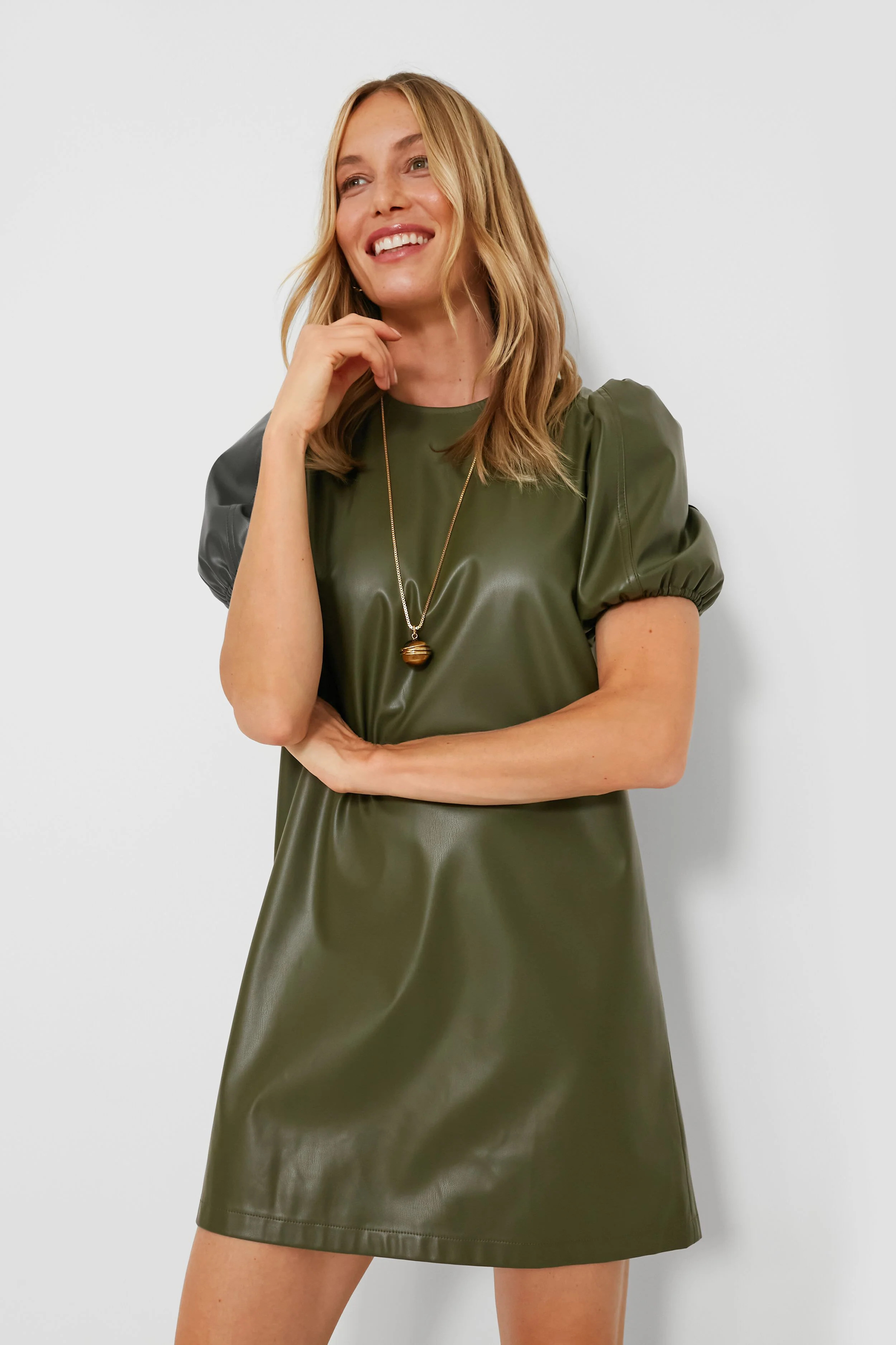 Green Faux Leather McShea Mini Dress | Tuckernuck (US)