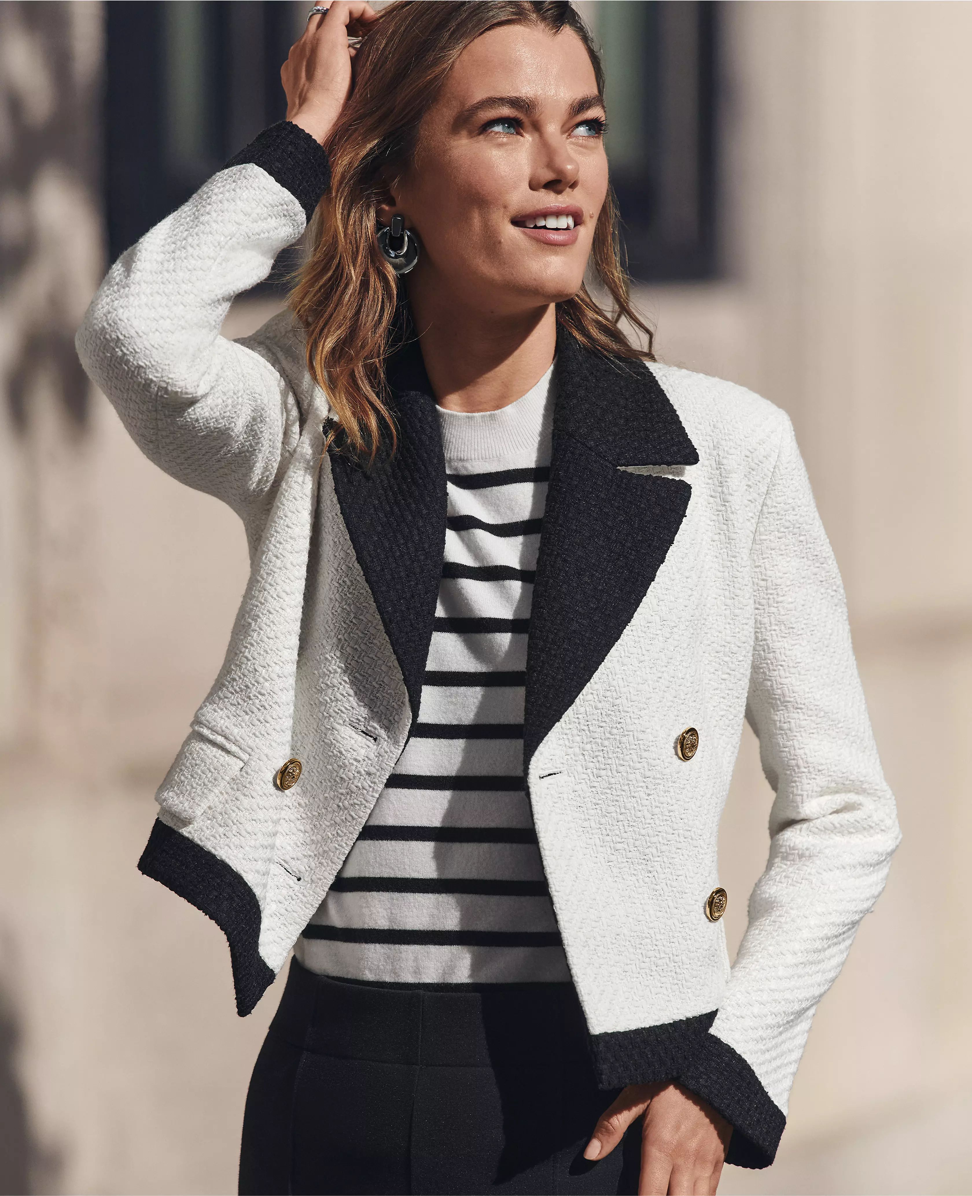 The Blocked Cropped Double Breasted Blazer in Tweed | Ann Taylor (US)