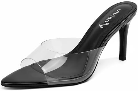 vivianly Clear Pointed Toe Heels Sandals Transparent Strap Stiletto High Heels Slip on Mules for ... | Amazon (US)