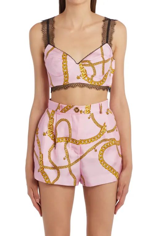 Versace Chain Print Crop Silk Bustier Top in Candy Gold at Nordstrom, Size 2 Us | Nordstrom