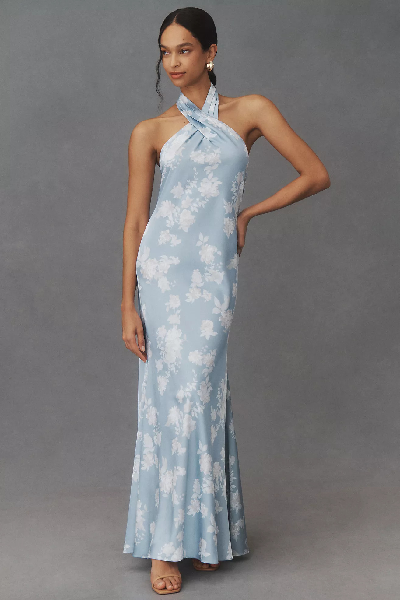 BHLDN Ruby Twist Halter Satin Gown | Anthropologie (US)