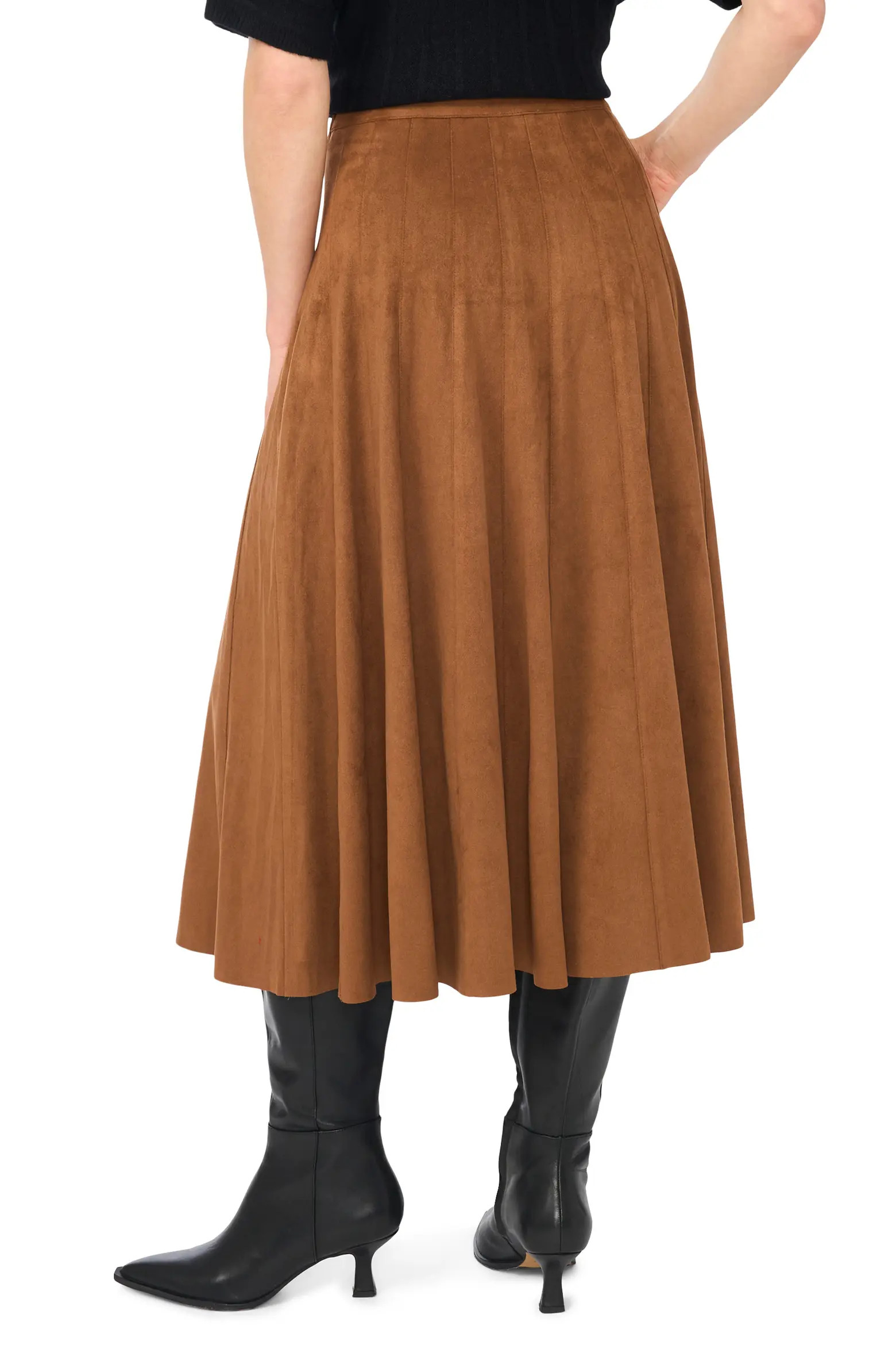 Panelled Pintuck Faux Suede Midi Skirt (Women) | Nordstrom | Nordstrom