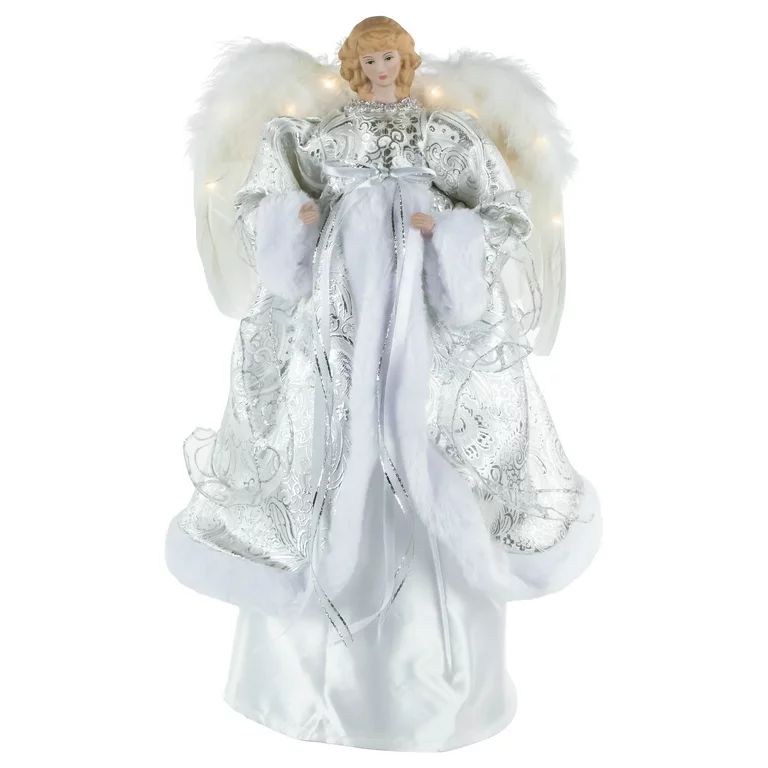 Northlight 18" Lighted White and Silver Angel in a Dress Christmas Tree Topper - Warm White Light... | Walmart (US)