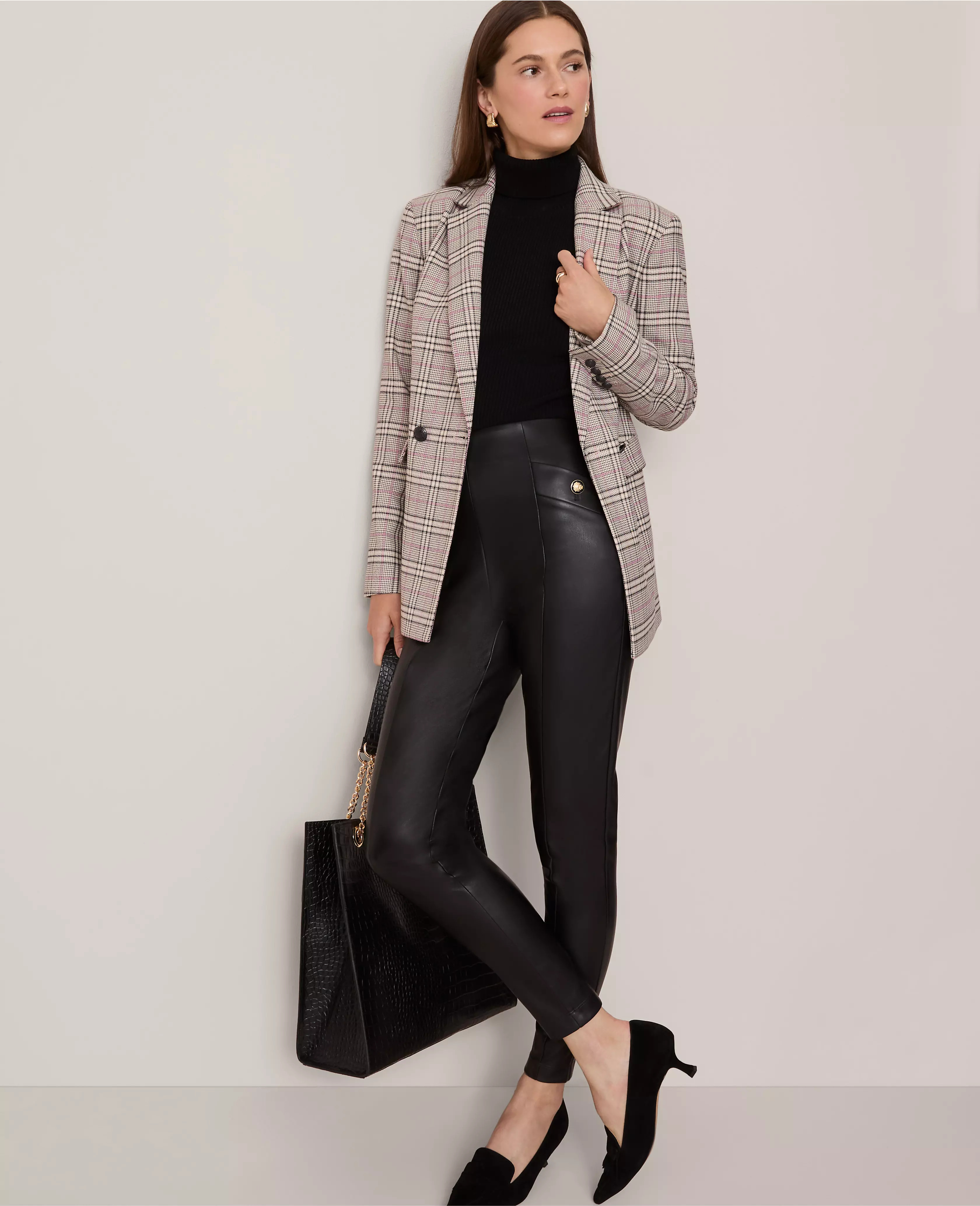 The Seamed Button Legging in Faux Leather | Ann Taylor