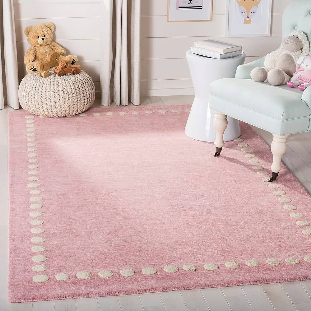 SAFAVIEH Kids Collection Area Rug - 8' x 10', Pink, Handmade Polka Dot Border Wool, Ideal for Hig... | Amazon (US)