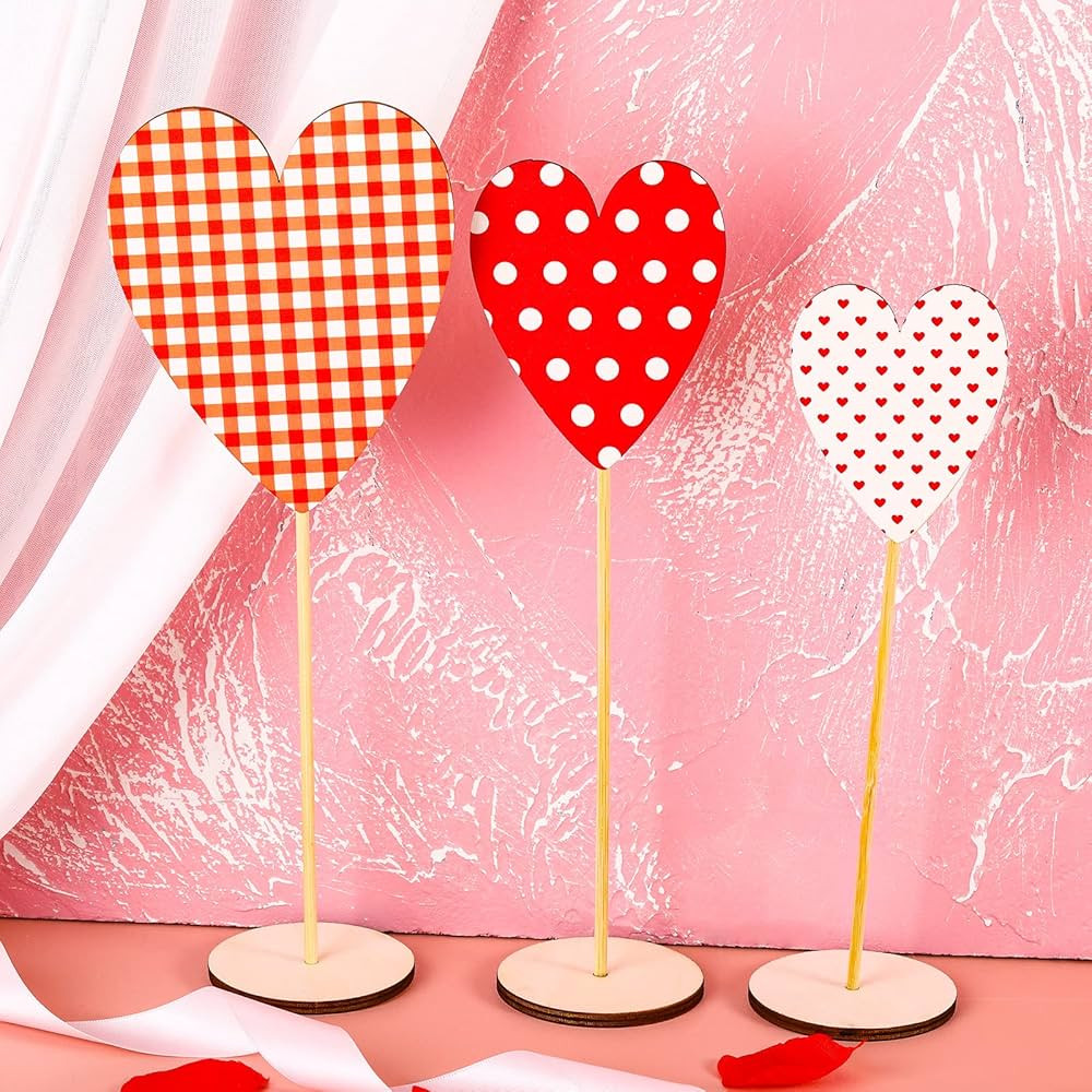 3 Pieces Valentine's Day Wooden Sign Standing Heart Block Set Valentine Wood Decor Heart Block Sw... | Amazon (US)