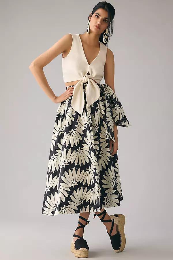 Farm Rio Copacabana Black Bow Midi Skirt By Farm Rio in Assorted Size XL | Anthropologie (US)