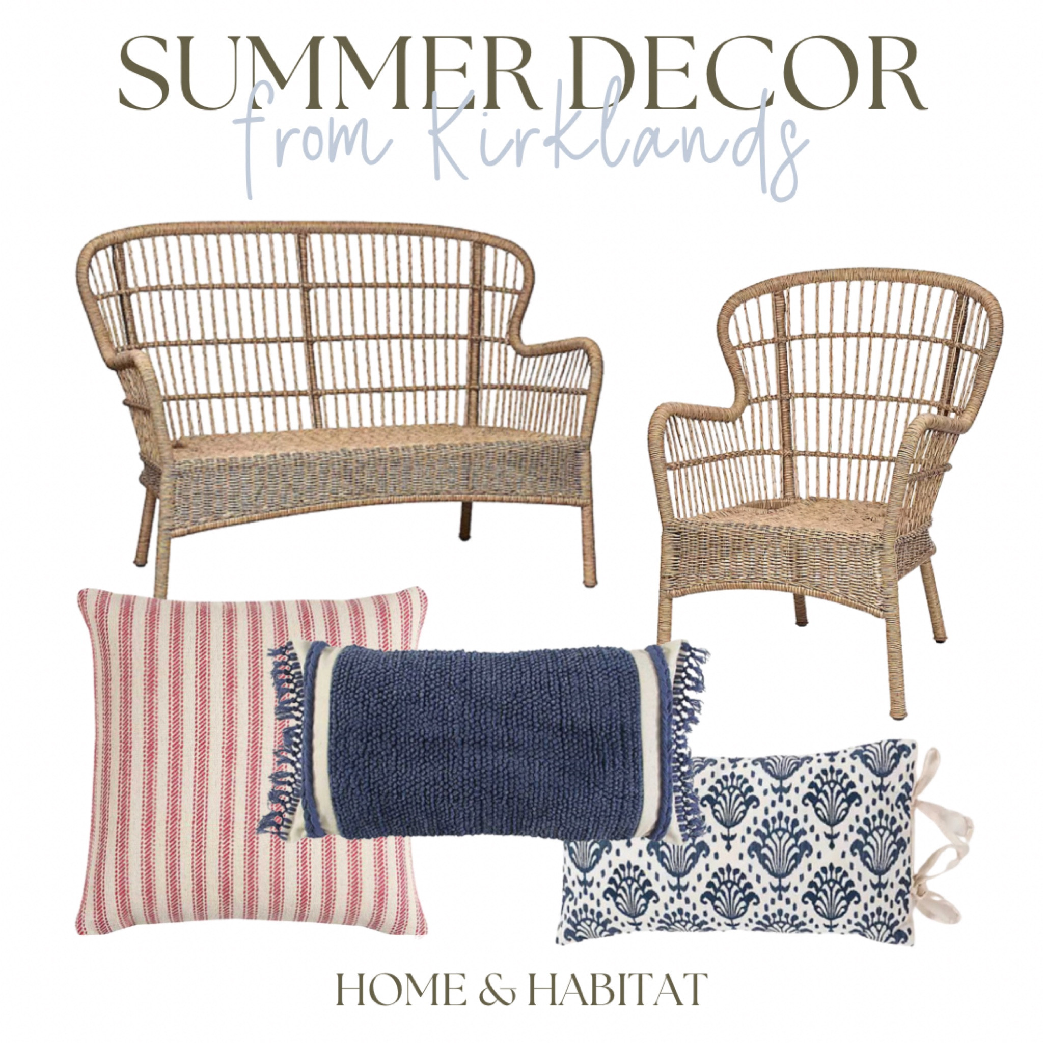 Outdoor wicker loveseat and chair on sale. Summer throw pillows on sale  

#LTKsalealert #LTKSeasonal #LTKhome